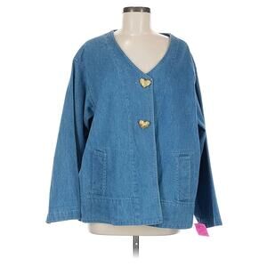 Vintage Denim Gold Heart Button Denim Swing Jacket Size Medium